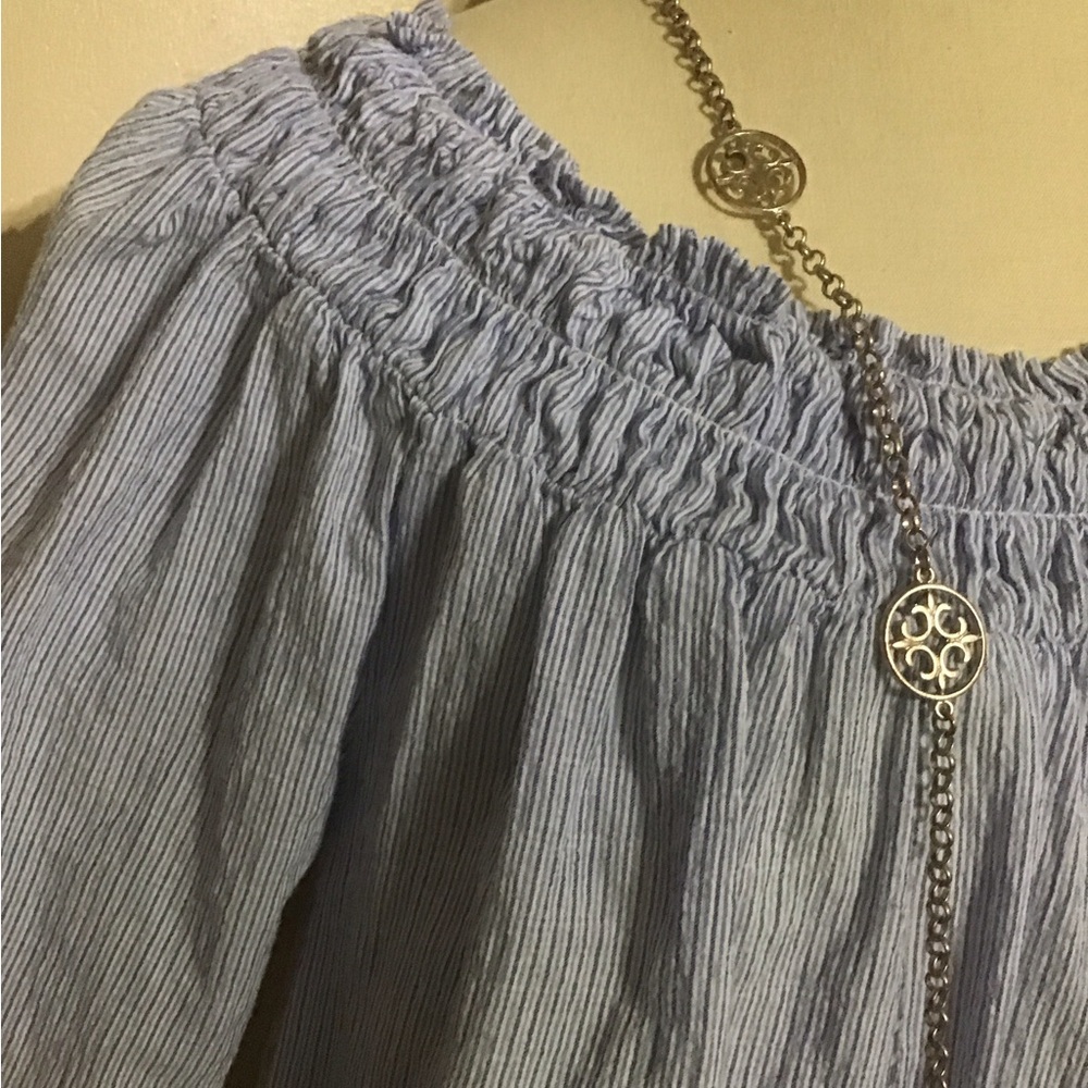 A New Day Blue striped top with Flowy Design - Picture 3 of 9